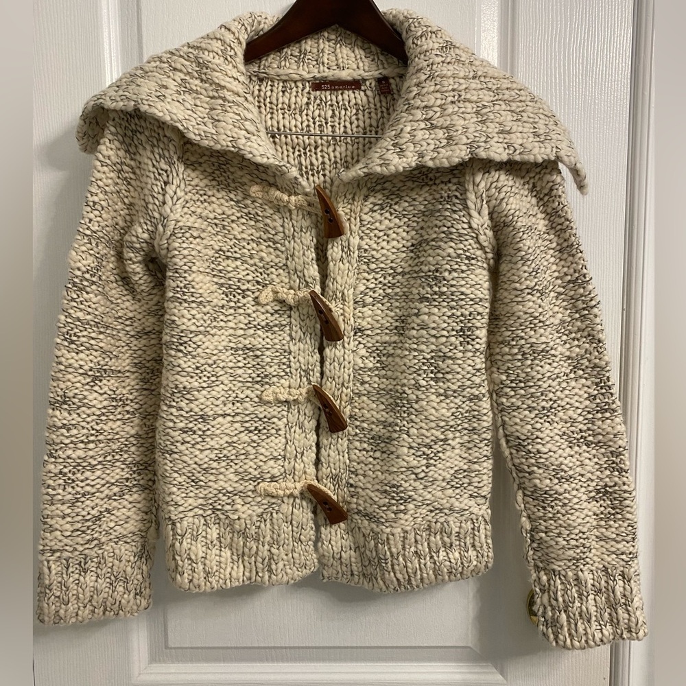 Anthropologie 525 America Chunky Knit Wool Cardigan Y2K Boho Size Small